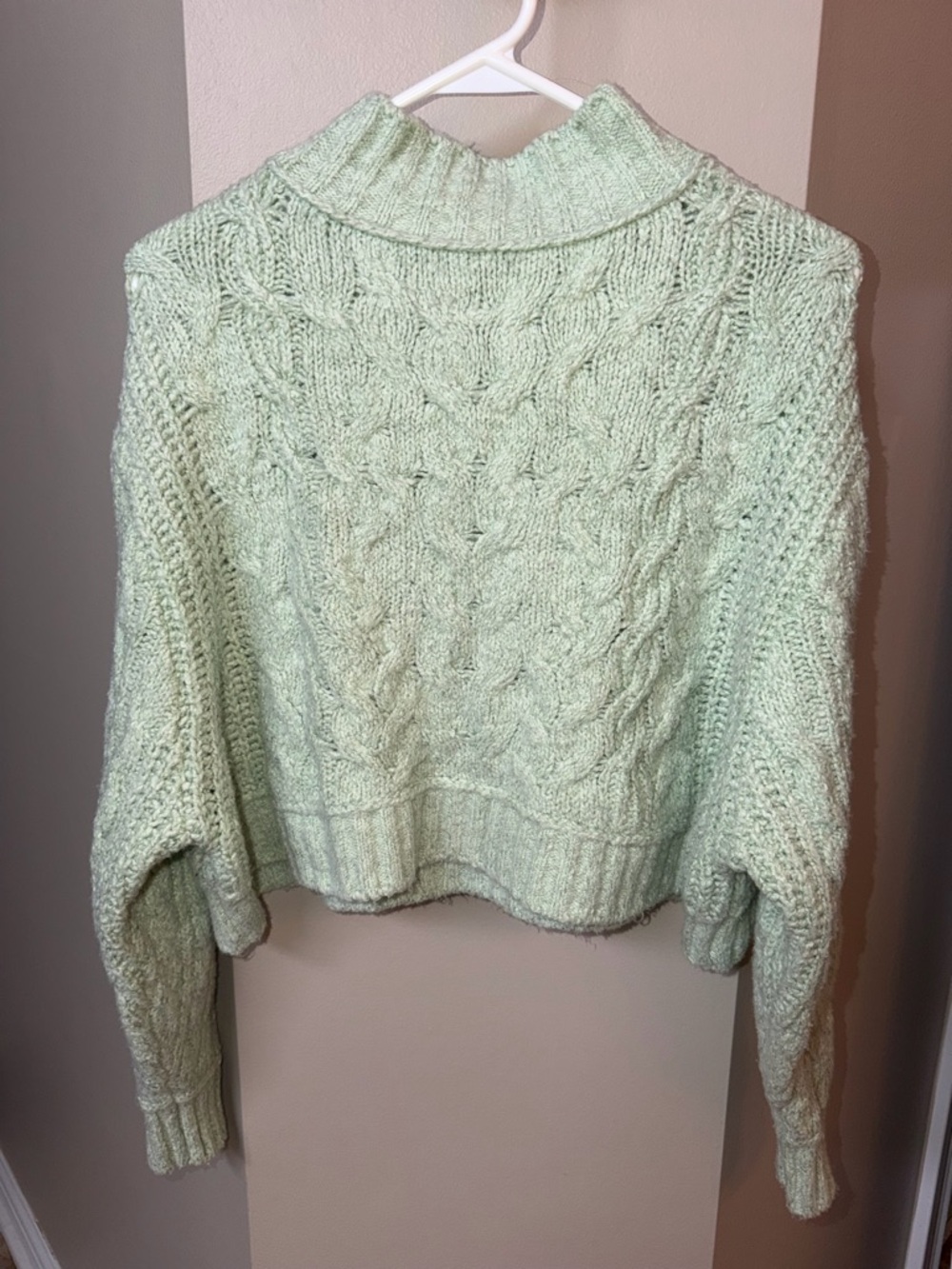 Free People- Cozy Cable Knit Cropped Sweater in Mint Green